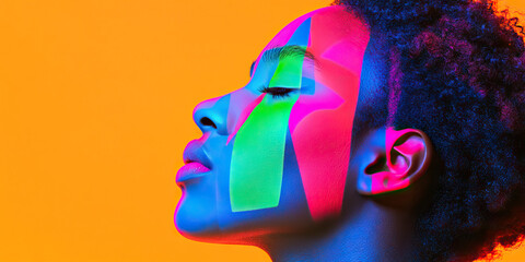 Poster - Profile Portrait:  Woman with Geometric Face Paint