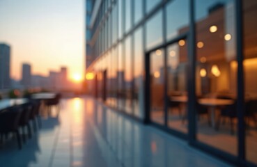 Poster - Blurred glass wall of modern business office building at business center use for background. Corporate office interior. Abstract windows background. Defocused cityscape view. Nobody in futuristic