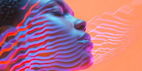 Poster - Profile of Dark-Skinned Woman with Overlaid Wavy Lines