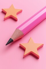 Poster - pink pencil with orange star shapes on a pastel background