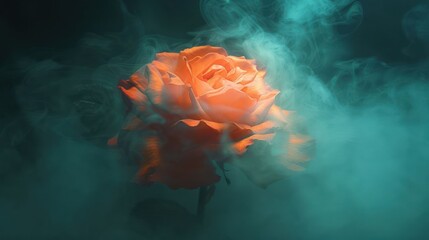 Poster - A glowing rose surrounded by mist, creating a mystical and ethereal atmosphere.