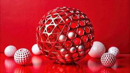 Poster - Abstract Red and White Sphere Composition