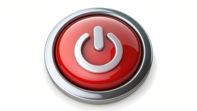 Red Power Button on White Background