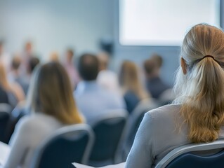 Poster - Audience Attending Business Presentation in Modern Conference Room