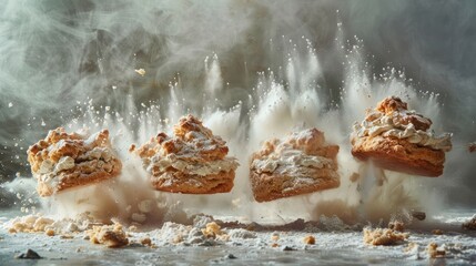 Poster - A dynamic shot of cookies bursting into crumbs, capturing motion and texture in food photography.