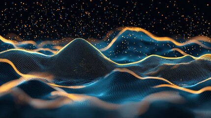 Fototapete - A 3D illustration of wavy lines in an information code field represents data of crypto waves