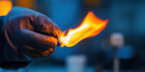 Poster - Gloved Hand Holding a Small Flame