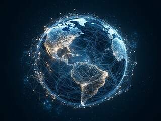 Poster - realistic product photography with cinematic lighting showcases a digital globe network concept symb