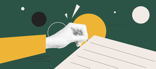 Poster - Dynamic geometric collage with halftone art elements for modern design projects