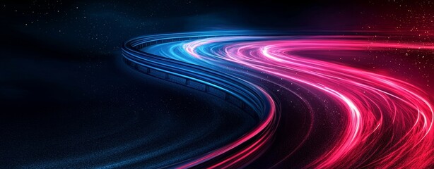 Poster - The incorporation of vibrant blue and red neon light trails in this abstract digital design creates a visually striking image that conveys a sense of dynamic movement and modern energy