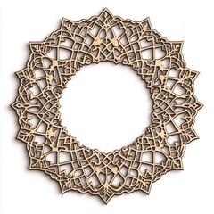 Wall Mural - Intricate Wooden Mandala Design with Circular Frame and Beige Color on White Background