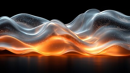 Poster - Swirling orange and silver waves on a dark backdrop form a dynamic abstract background that conveys a sense of movement and depth