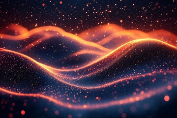 Poster - The image presents a vibrant red light trail curved across a deep blue background in an abstract and captivating manner, with movement and energy conveyed through swirling lines and depth added by