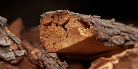 Wall Mural - Split Log Detail: Wood Grain and Bark Texture