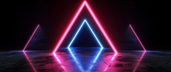 Poster - glowing abstract geometric patterns in a neon cyberpunk style, perfect for use as a banner in advert