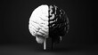 © AI Photo Stock - Dramatic Split Brain: Black and White Neurological Concept - A striking symbolizing duality, contrast, choice, balance, and the power of the mind. Half black, half white brain model
