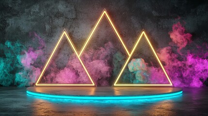 Poster - the space is characterized by darkness, illuminated only by a row of neon lights that shine brightly