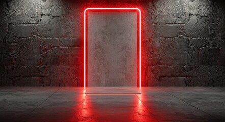 Poster - A long, narrow hallway with red lines is captured in the image, which utilizes red and white colors and is lit by red lights to create a sense of depth and movement, resulting in a bold overall
