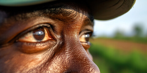 Close-up of Man's Eyes and Nose, Outdoor Setting