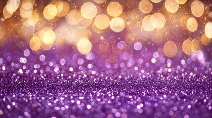 Poster - Gold and royal purple fireworks create a dazzling spectacle in the night sky, complete with bokeh effects, and offer a copy space for a festive New Year celebration background