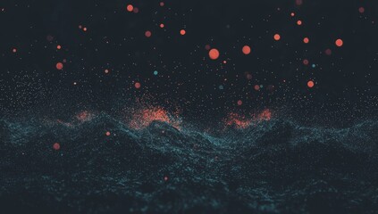 Aufkleber - the flow of luminous orange and teal waves of light and particles across a dark background generates
