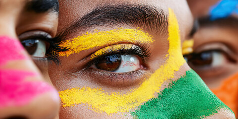 Poster - Close-up of Faces with Painted Eye and Skin