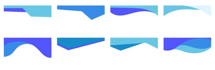 Wall Mural - A collection of abstract header designs featuring blue gradient shapes and wavy patterns with geometric cuts, providing modern and minimalistic elements suitable for web or graphic design projects.