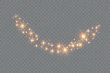 Poster - Gold sparks and golden stars glitter special light effect. Vector sparkles on transparent background. Christmas abstract.	