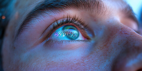 Poster - Close-up of Human Eye Reflecting Crowd