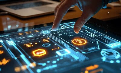 Poster - Hand Interacting with Futuristic Holographic Interface