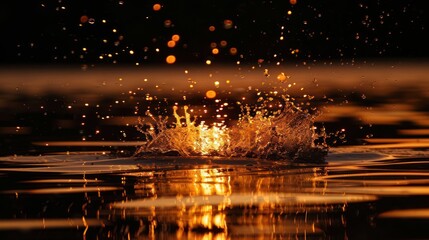 Poster - A close-up of water splashing, illuminated by warm light, creating a serene atmosphere.