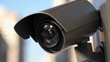 Poster - Security cameras mounted on urban wall, recording surveillance footage in slow motion, monitoring surroundings with advanced digital technology and focused lens for safety protection
