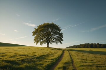 Wall Mural - there is a lone tree in a field with a trail