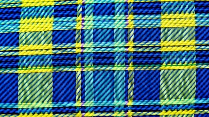 Sticker - Abstract Blue and Yellow Checkered Plaid Fabric Texture Background