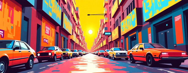 Naklejka na meble Experience a burst of color with this retro 90s pop art illustration.