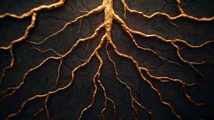 abstract gold tree concept. magnificent golden tree with glowing veins symbolizing the power of natu