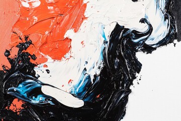 Poster - Vibrant orange and blue brushstrokes come together in an abstract piece to produce a striking visual contrast
