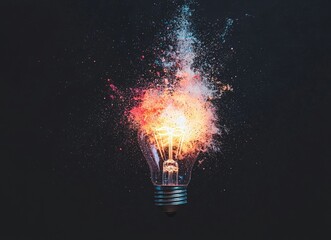 Poster - a radiant lightbulb, packed with dynamic circuitry and bursting with energetic hues, represents grou