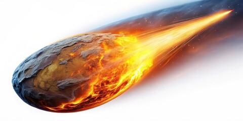 Wall Mural - Fiery Meteoroid on White Background