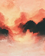 Poster - a dynamic visual is produced by the vibrant abstract waves which are in warm shades of orange and ye