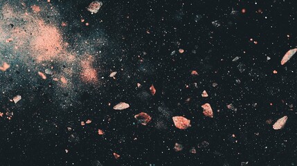 Poster - a variety of broken pieces are strewn across the surface of a blue and black background