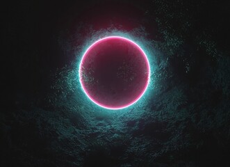 Poster - an abstract image featuring a stark black background with swirling, luminous trails of blue and oran