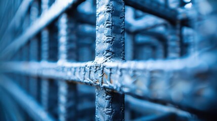 Poster - Close-up of a blue-toned rebar structure, showcasing industrial materials and design.