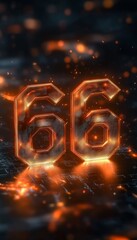 Poster - glowing futuristic number 666 on abstract digital background for technology, science, and business