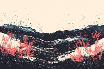 Poster - Nature's elements, including water, land, sky, and plants, are reimagined in abstract art, perfect for creative backgrounds or distinctive visual designs