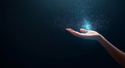 Poster - the concept of ai virtual technology embodies a hand holding a global network, symbolizing internet 