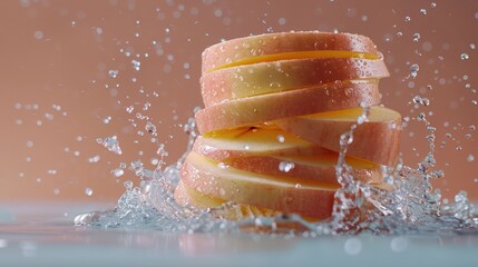 Poster - Sliced apples splashing into water, creating a dynamic and refreshing visual effect.