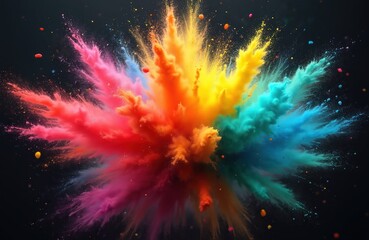 Aufkleber - Realistic Holi color explosion. Generative AI illustration. Paint powder fog smog dust spray in blue orange yellow pink colors. Festival of colours background concept. Celebration of light, goodness,