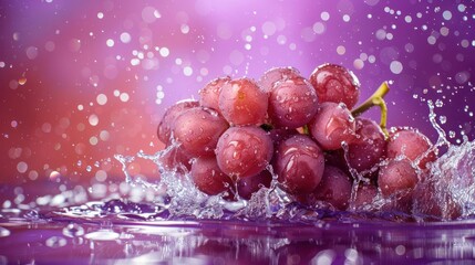 Poster - A cluster of grapes splashes in water, creating a vibrant and refreshing visual effect.