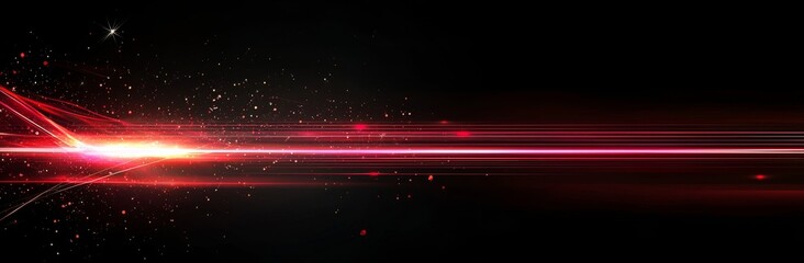Fototapete - On a black background, a red speed light is illustrated as a horizontal straight line, presented in a realistic and modern style that captures the abstract neon or laser glow motion effect,
